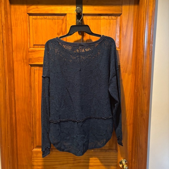 Free People Not Cold in This Floral Brushed Lace Knit High Low Top Teal - Picture 3 of 5